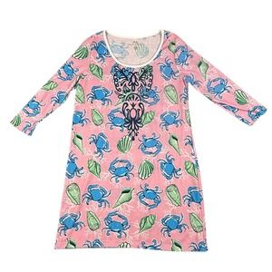 Simply Southern T-Shirt Dress Womens Large Pink Crab Shell Print 3/4 Sleeve